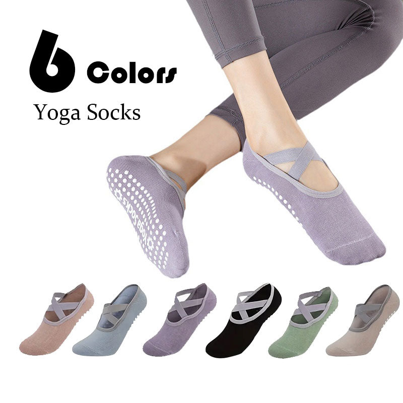 6 Pairs Women Yoga Socks Non-Slip Grips Straps for Added Balance and Stability Ideal for Pilates Pure Barre Ballet Dance Barefoot