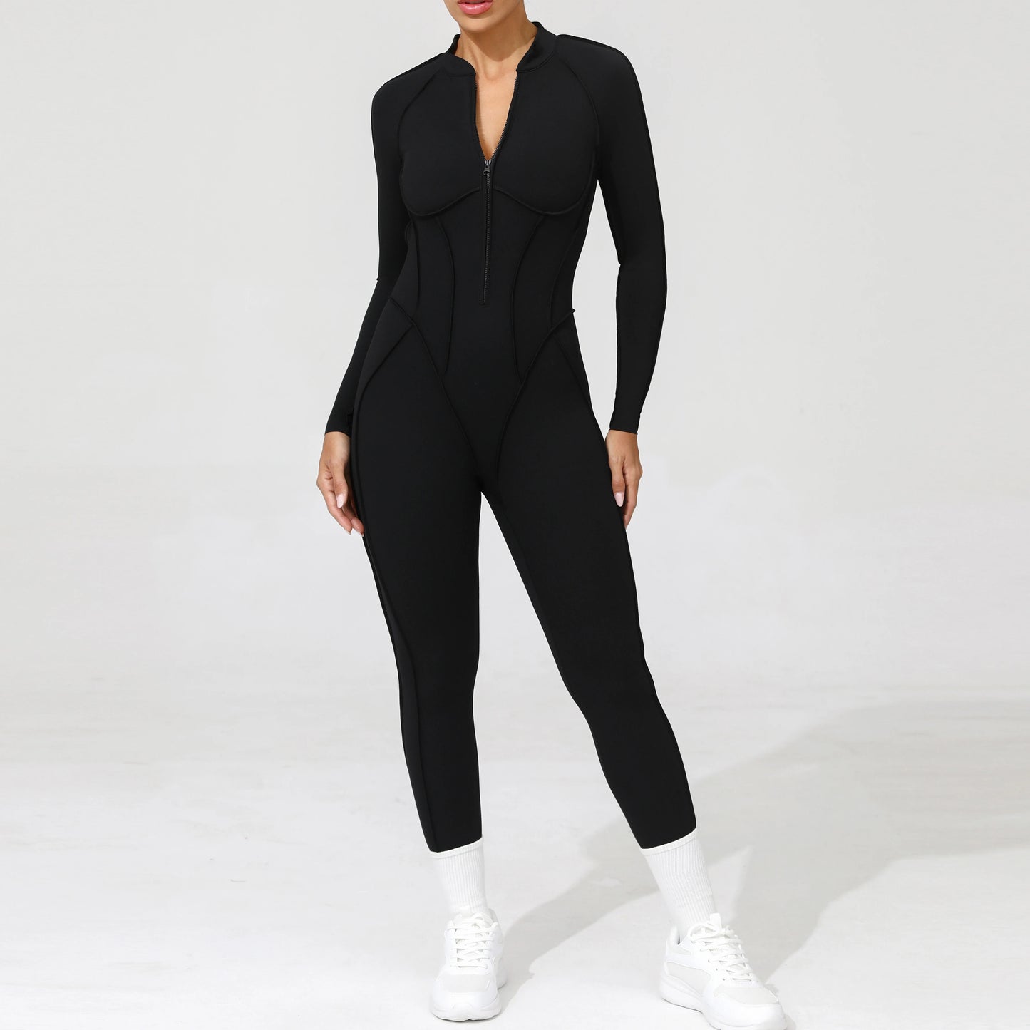 Padded Women Long Sleeve Sport Yoga Jumpsuit Workout Clothes for Women Sportwear Backless Zipper Fitness Gym Outfit