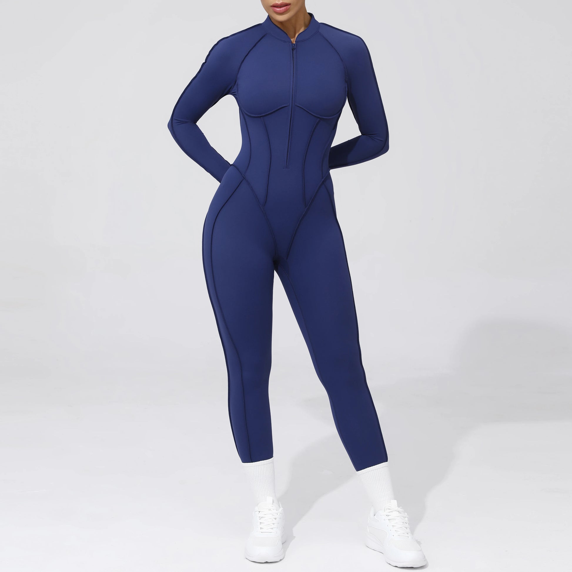 Padded Women Long Sleeve Sport Yoga Jumpsuit Workout Clothes for Women Sportwear Backless Zipper Fitness Gym Outfit