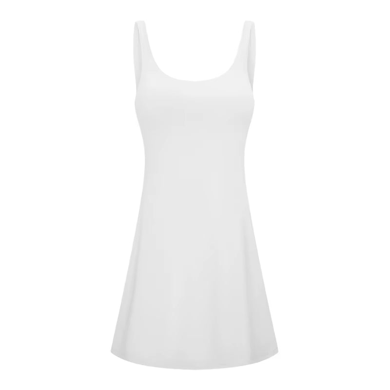U-Shaped Backless Tennis Dress Women Workout Golf Dress Built-In Bra & Shorts Inner Pockets Sleeveless Athletic Dresses