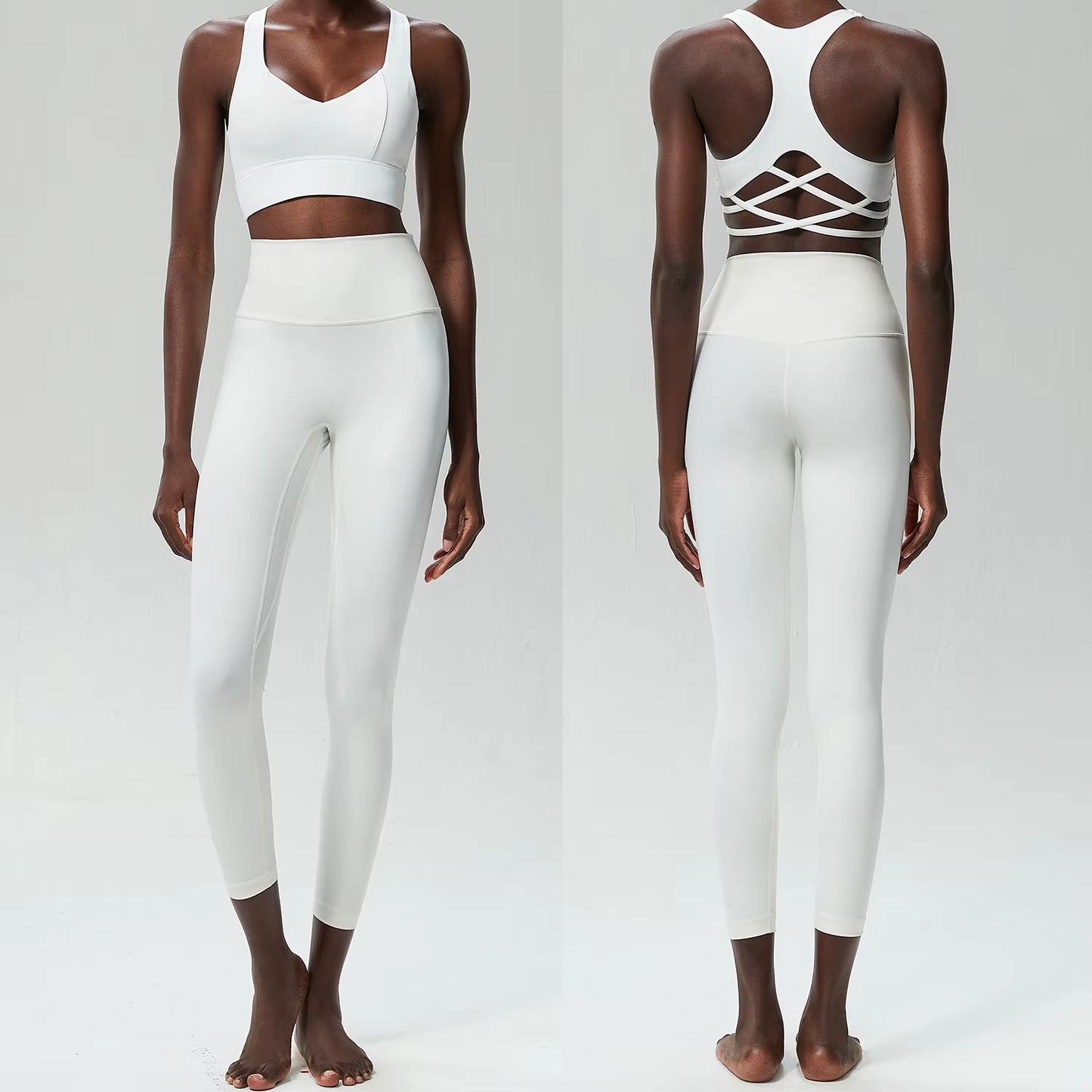 Women Two Piece Yoga Set Solid Color Naked Gym Suit Quick Dry Running Sportswear Sport Bra Female Workout Fitness Outfit Clothes