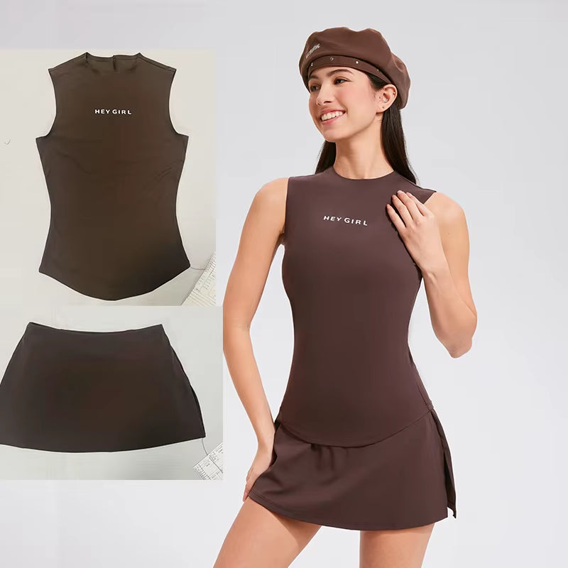 Women'S Tennis Skirt Sets Tracksuit Yoga Short Sports Suits Gym Outfit Fitness Sportswear Golf Dress 2 Piece Workout Clothes