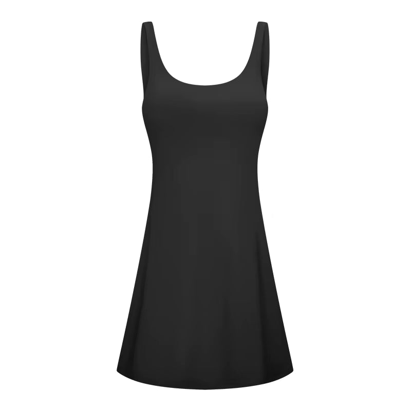 U-Shaped Backless Tennis Dress Women Workout Golf Dress Built-In Bra & Shorts Inner Pockets Sleeveless Athletic Dresses
